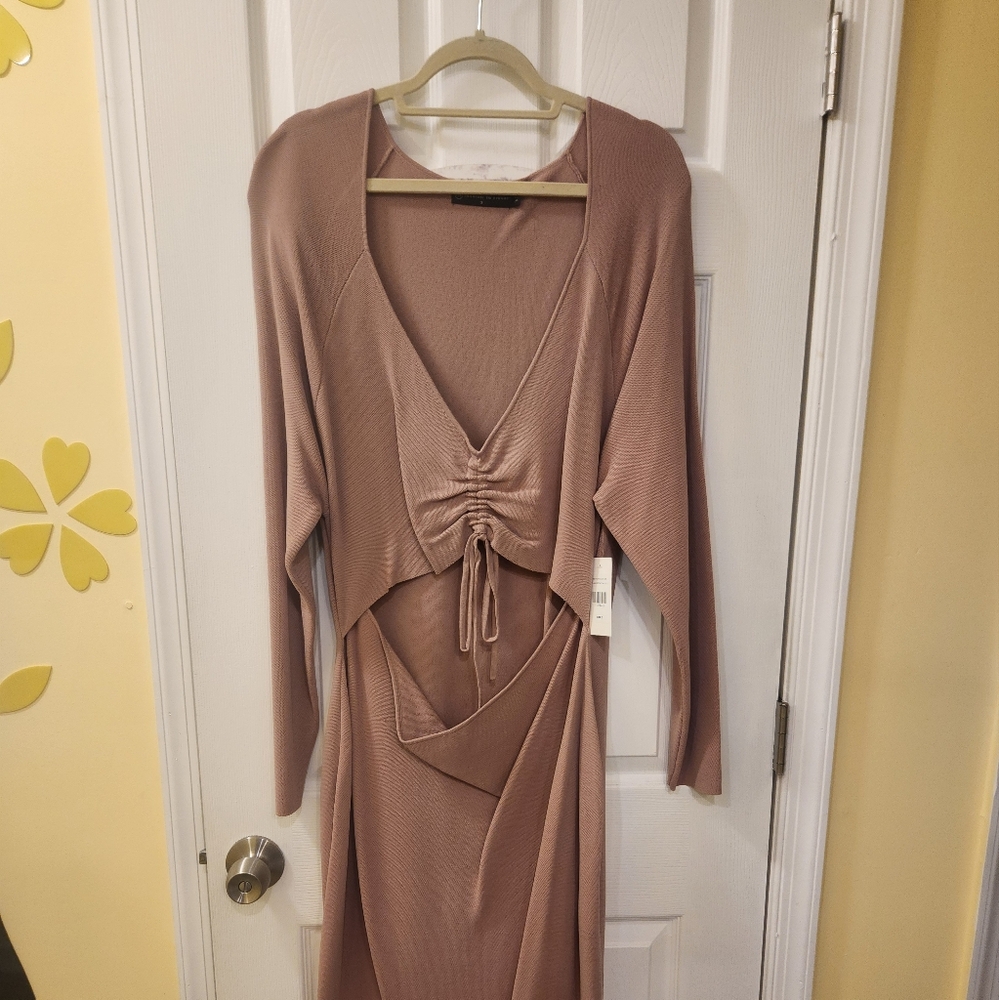 Fashion To Figure NWT Elegant Pale Long Sleeve Dress w/front opening